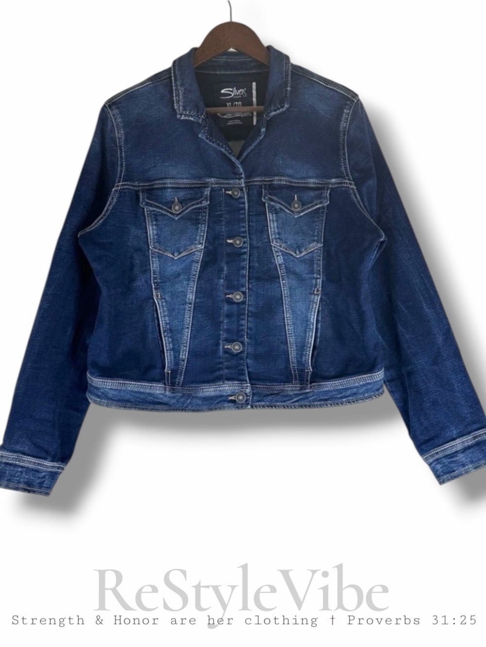 SILVER JEAN CO Women’s Size XL Denim Jacket Coat Trucker Style Stretch Soft